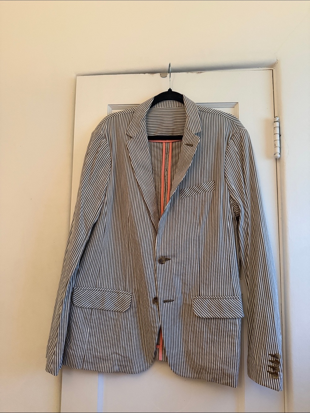 Men's Striped Seersucker Blazer - Taupe & White